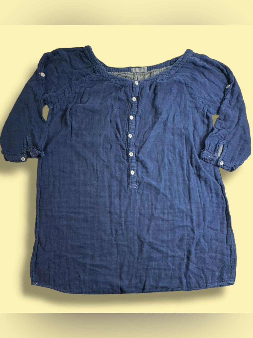 CP SHADES Navy Blue Floral Embroidered Silk Popover Tunic Top Sz M *flaw Read*